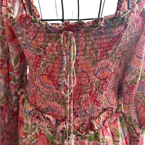 Farm Rio Macaw Flight Smocked Dress, Size Medium, Good Condition - Picture 3 of 8